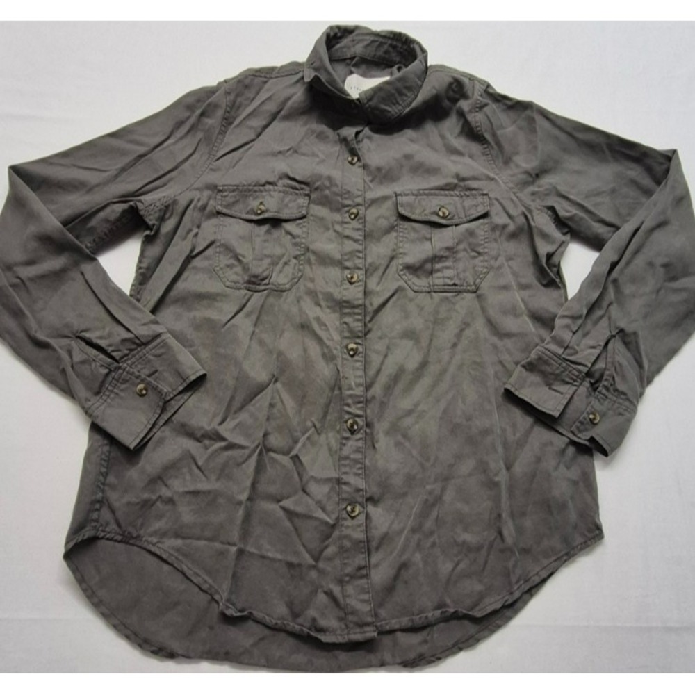 Aeropostale women's green classic fit Button up long sleeve shirt LG pockets